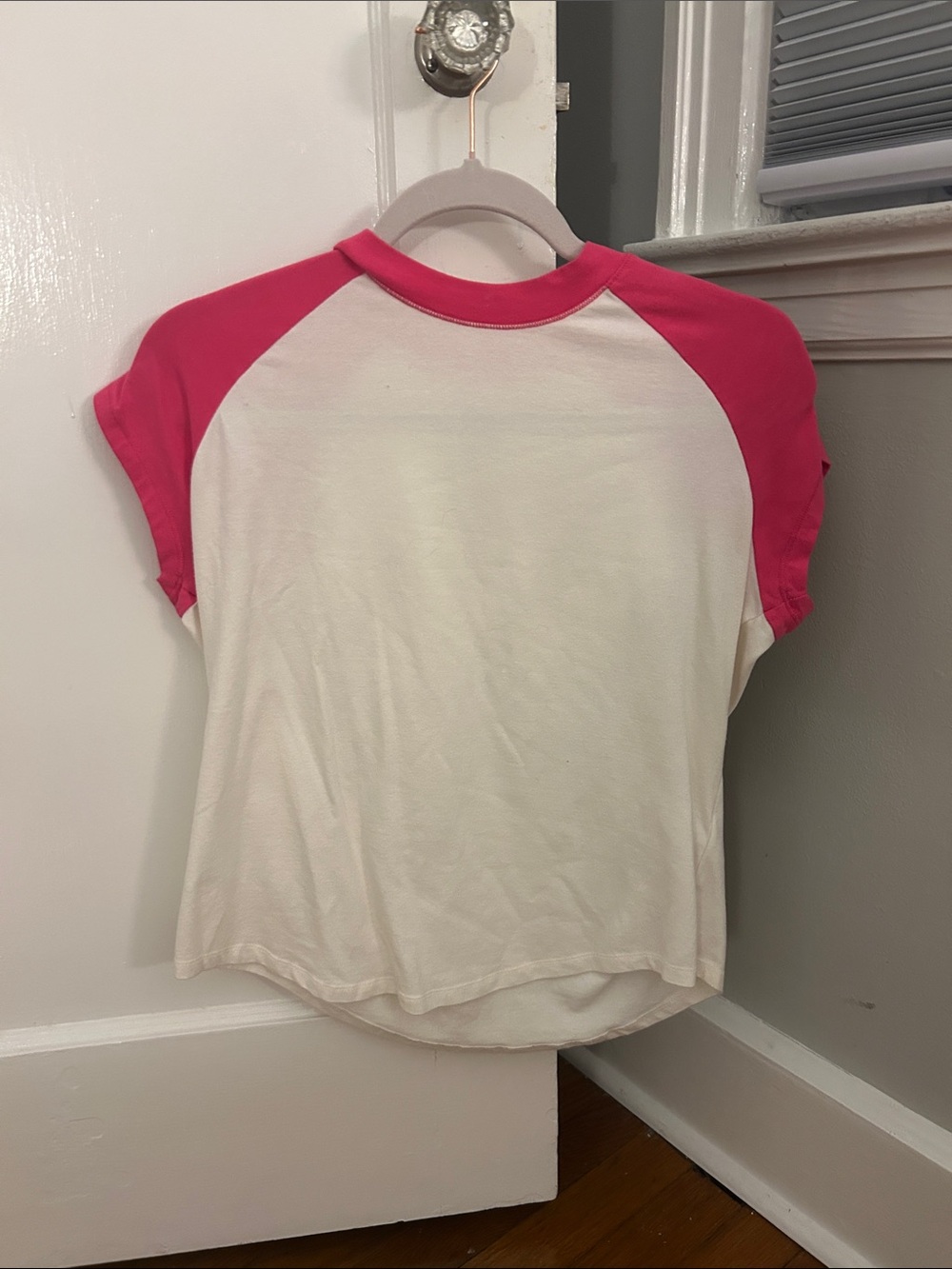 Anthropologie White Tee with Hot Pink Raglan Sleeves